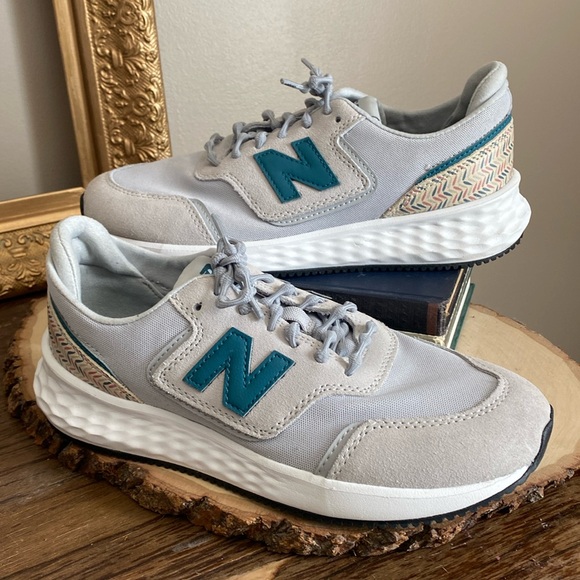 EUC New Balance Fresh Foam X-70 Rain Cloud Mountain Great/Teal sneaker. Size 8 - Picture 1 of 12